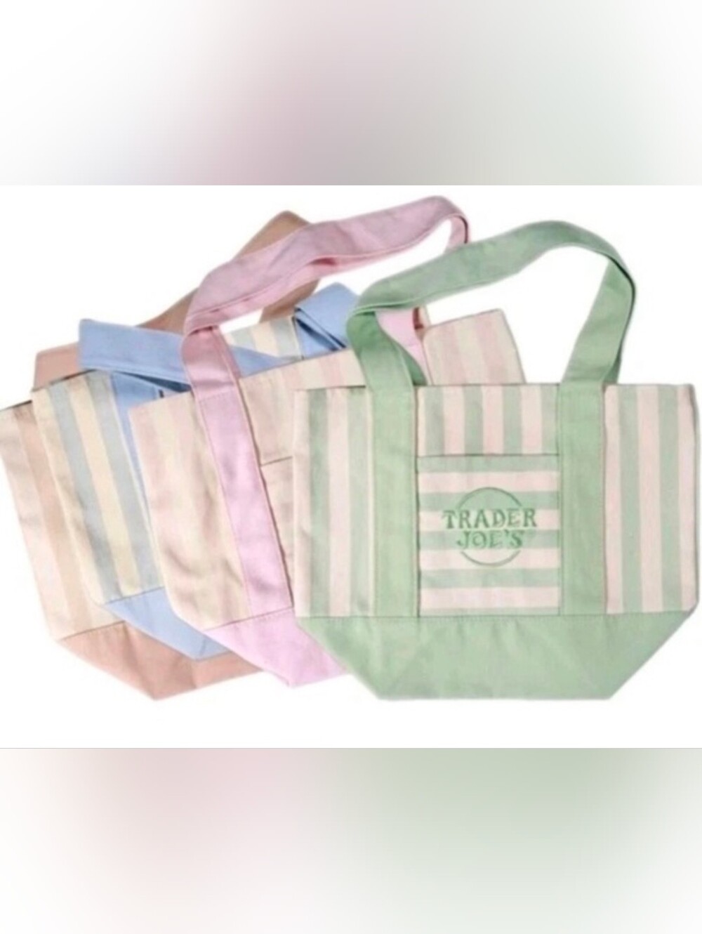 NWT- Trader Joe's Pastel Stripe TraderJoe's Canvas Tote Bag